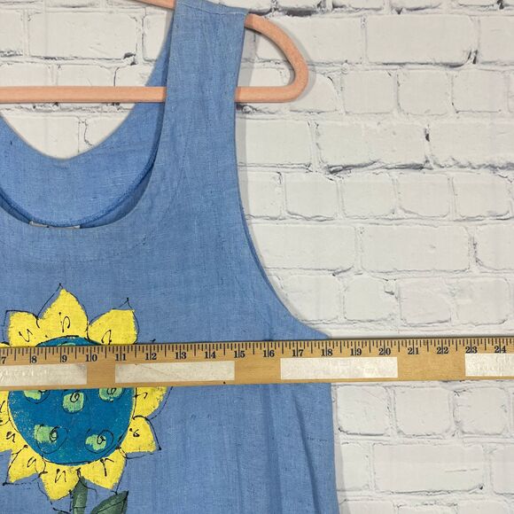 Mishi Maxi Linen Dress Women Small Chambray Hand Painted Artsy Pockets Boho - Picture 10 of 14